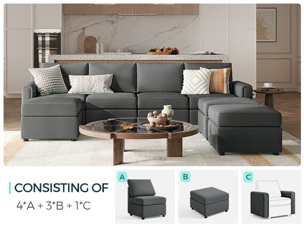 LINSY HOME Modular Sectional Sofa, Convertible U Shaped Sofa Couch with Storage, Memory Foam, Modular Sectionals with Ottomans