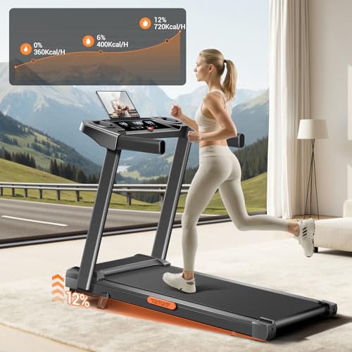 12% Incline Treadmill with Handle, 3-in-1 Portable Treadmills for Home and Office, Foldable Treadmills with 300 Lbs Weight Capacity