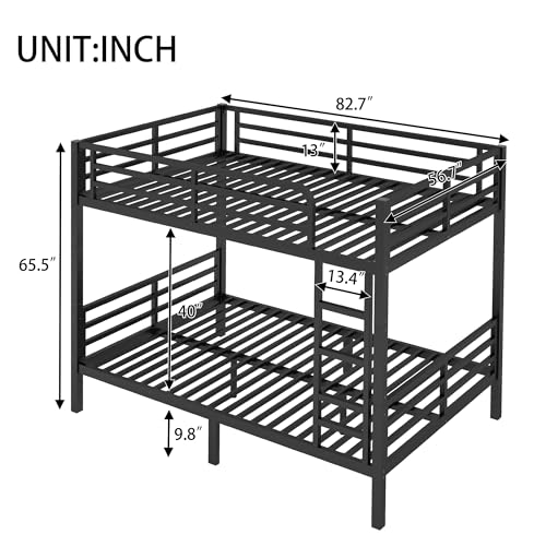Heavy Duty Bunk Bed Frame with Ladder, Twin XL Over Twin XL Bunk Beds with Safety Guardrails, Adults Bunk Beds with Noise-Reducing Rubber Stoppers