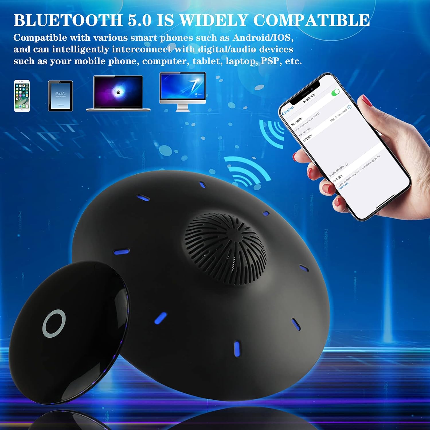 Magnetic Levitating Bluetooth Speaker, RUIXINDA Levitating UFO Speakers with LED Lights Base 360 Degree Rotation