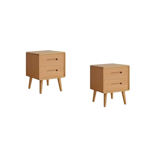 Solid Wood Night Stand, Original Wooden Colour Mid Century Modern Nightstand, Small Nightstand with Two Drawers