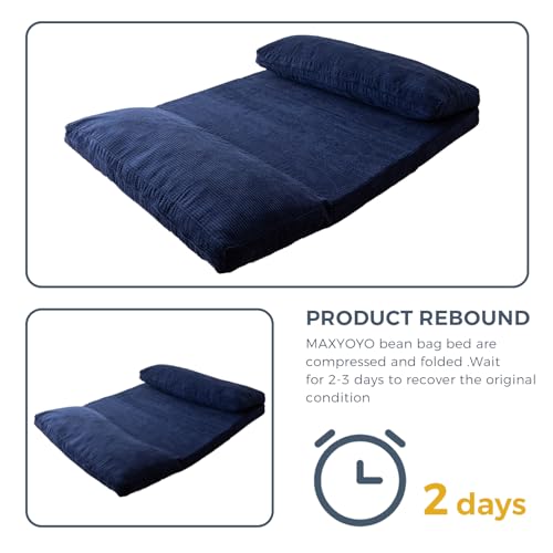 MAXYOYO Bean Bag Bed Folding Sofa Bed Floor Mattress for Adults, Extra Thick and Long Floor Sofa with Corded Washable Cover, Dark Grey, 30x95 Inch