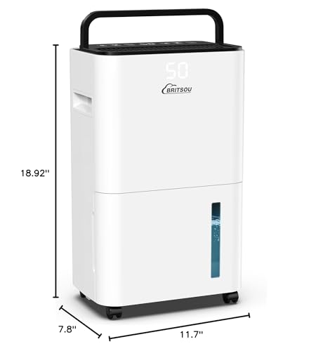 50 Pints Dehumidifier for Basement, Britsou Dehumidifiers for Home with Drain Hose - Quiet Smart Dehumidifier with 3 Modes, 24 Hr Timer