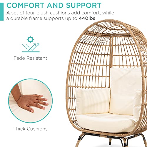 Best Choice Products Wicker Egg Chair, Oversized Indoor Outdoor Lounger for Patio, Backyard, Living Room w/ 4 Cushions, Steel Frame, 440lb Capacity