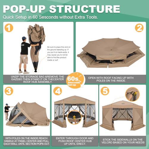 COBIZI 12x12ft Pop up Gazebo Screen Tent Screen House for Camping, Camping Outdoor Screened Gazebo, Canopy Tent