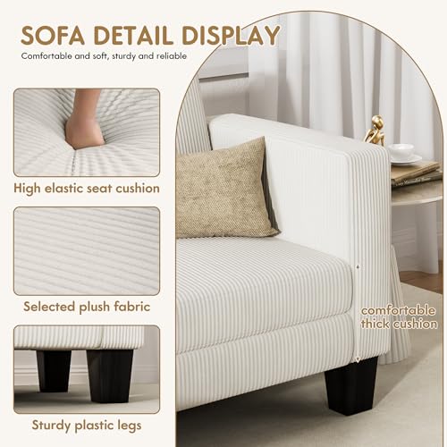 YESHOMY L-Shaped Convertible Sectional Sofa 3 Seater with Corduroy Fabric, Complete with Mobile Footrest, for Living Room, Apartment and Office, 70"