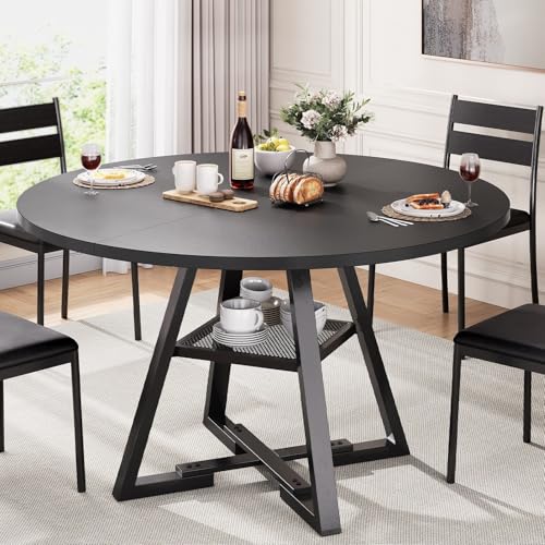 Round Dining Table for 4,Kitchen Dining Room Circle Dinner Pedestal Table,Space Saving Wood Kitchen & Dining Room Furniture (Vintage, 47In)