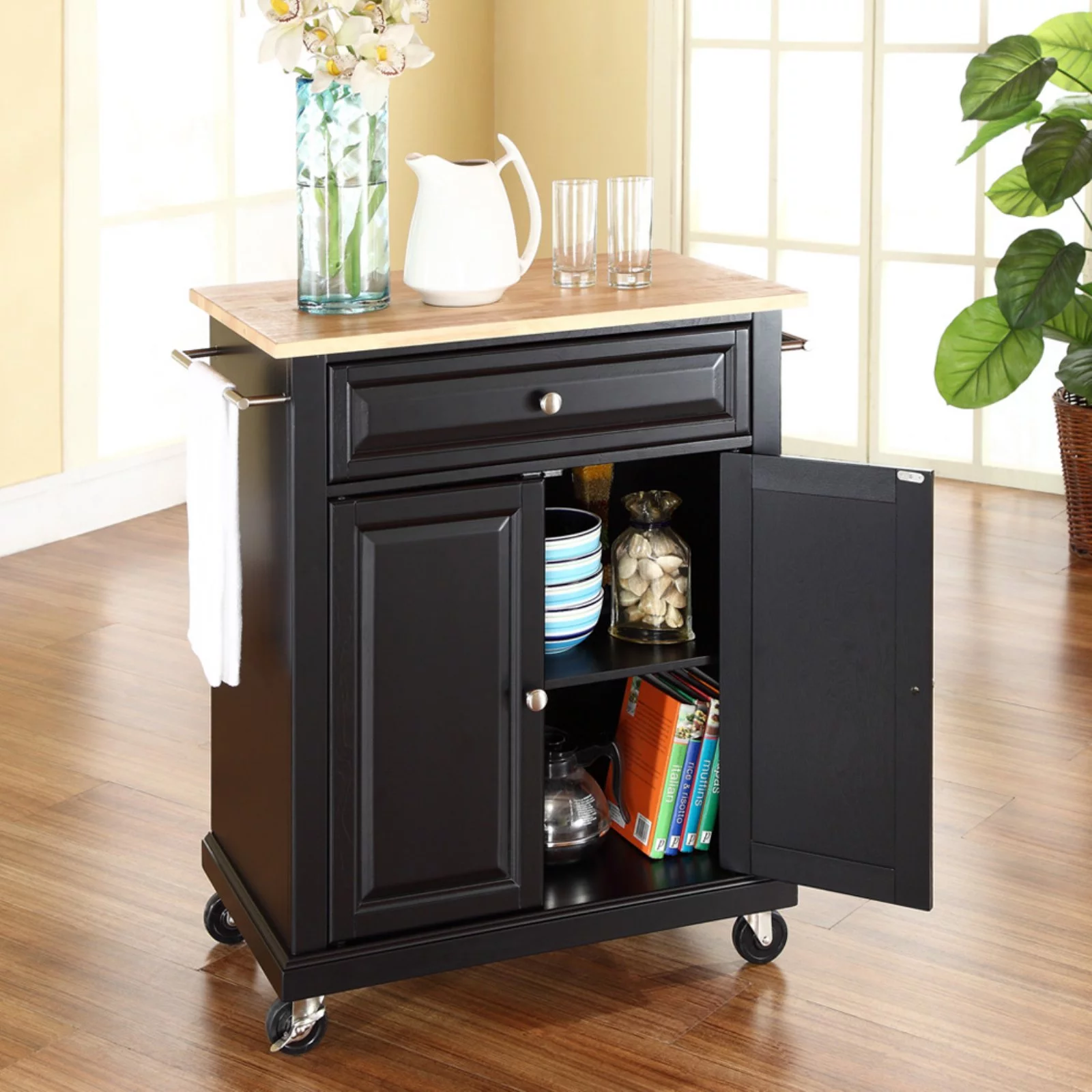 Crosley Furniture Natural Wood Top Portable Kitchen Cart