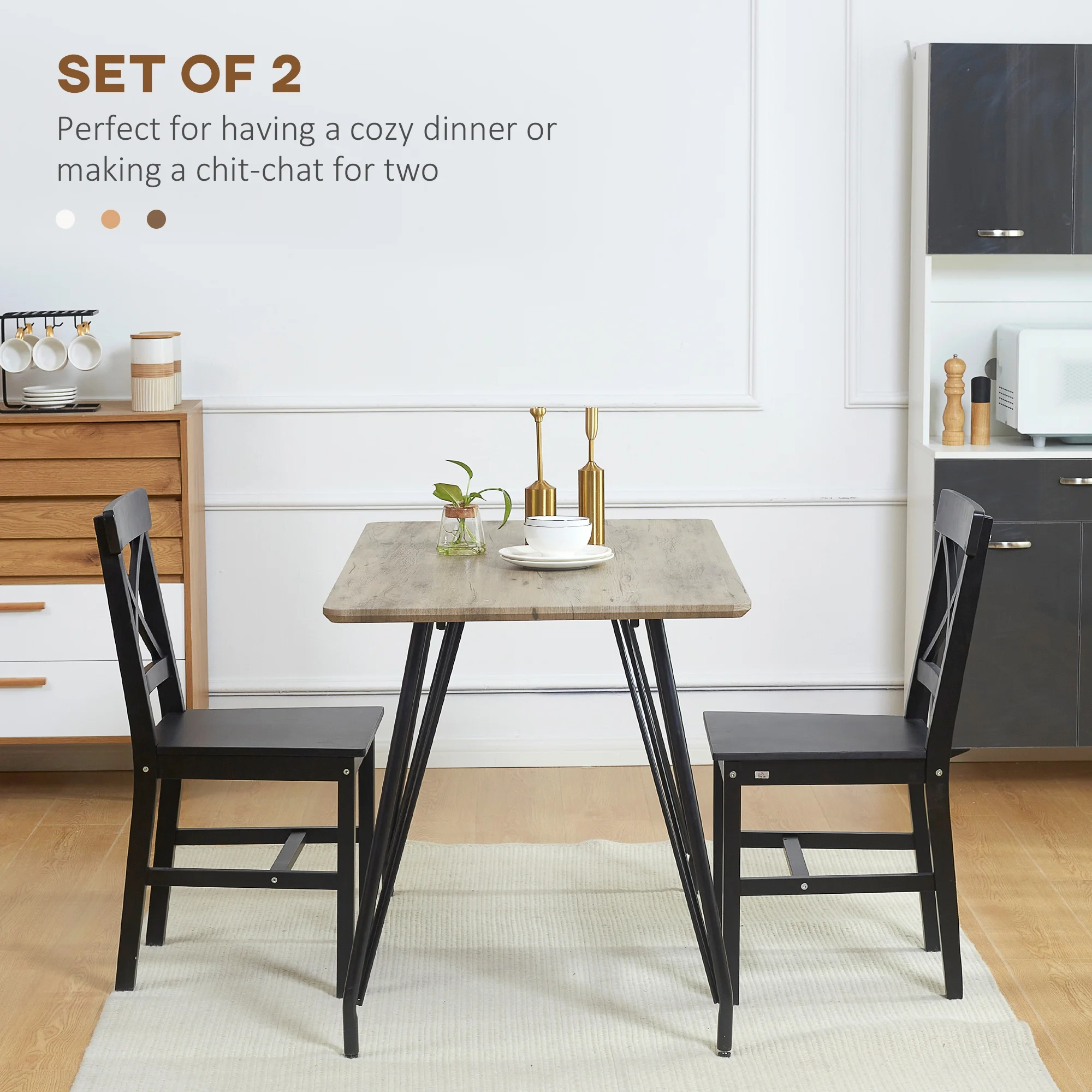HOMCOM Wooden Farmhouse Dining Chairs Set of 4 with Cross Back, Black