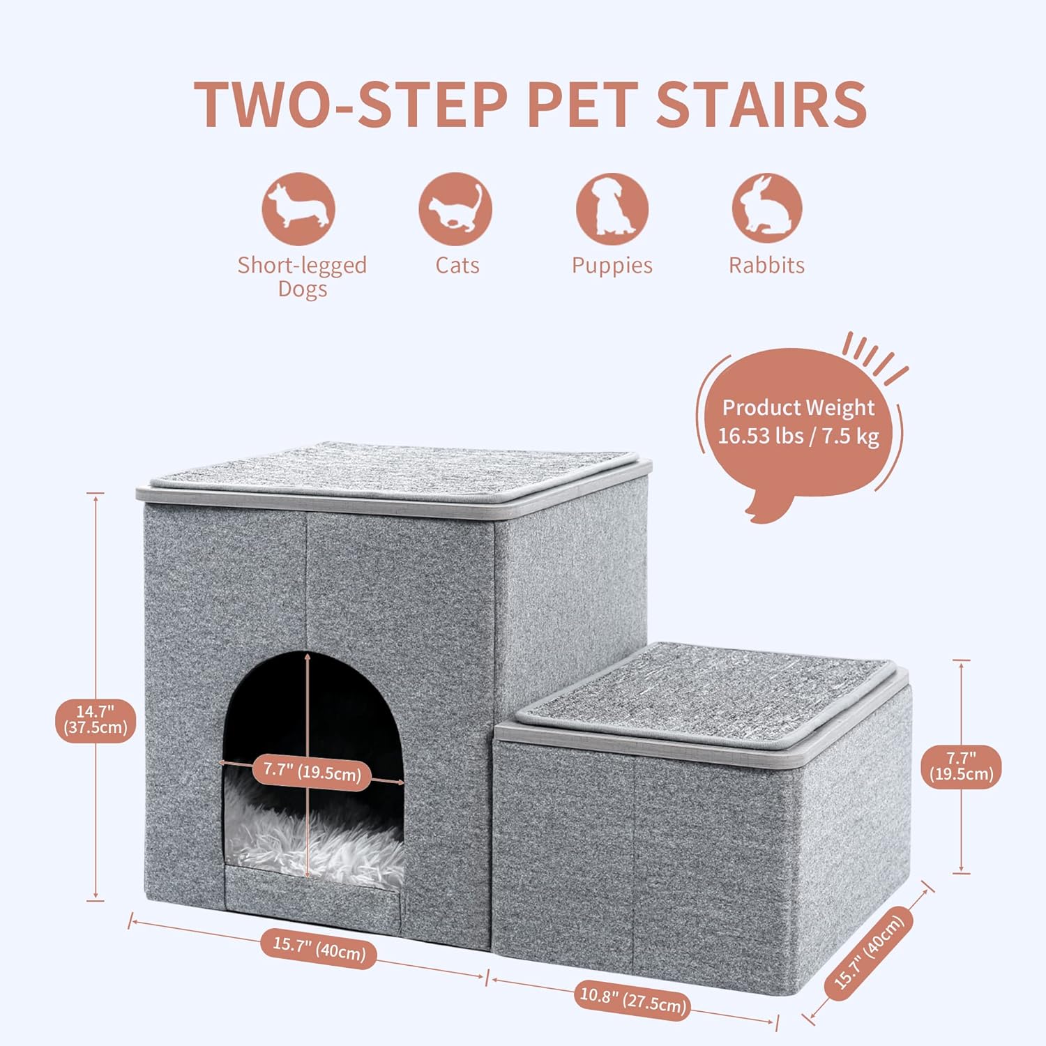 Made4Pets Dog Stairs for High Beds Pet Steps for Cats Get on Bed Couch Stairs Wooden 2 Step Stool for Small Dogs Kitten Ladder for Bed Window Perch