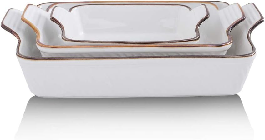 KOOV Bakeware Set, Ceramic Baking Dish Set, Rectangular Casserole Dish Set, Lasagna Pans for Cooking, Cake Dinner, Kitchen, 9 x 13 Inches