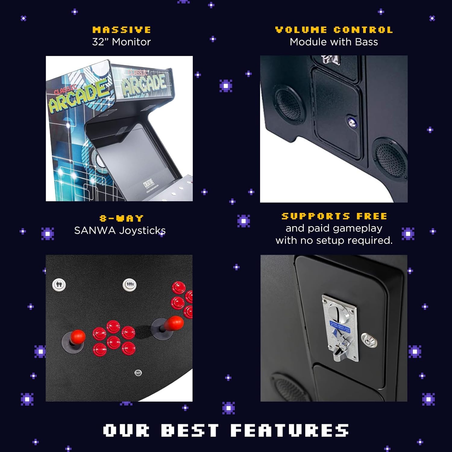 Creative Arcades Full Size Stand-Up Commercial Grade Arcade Machine | 4 Player | 3500 Games | 32" LCD Screen | 4 Sanwa Joysticks | Trackball | 2
