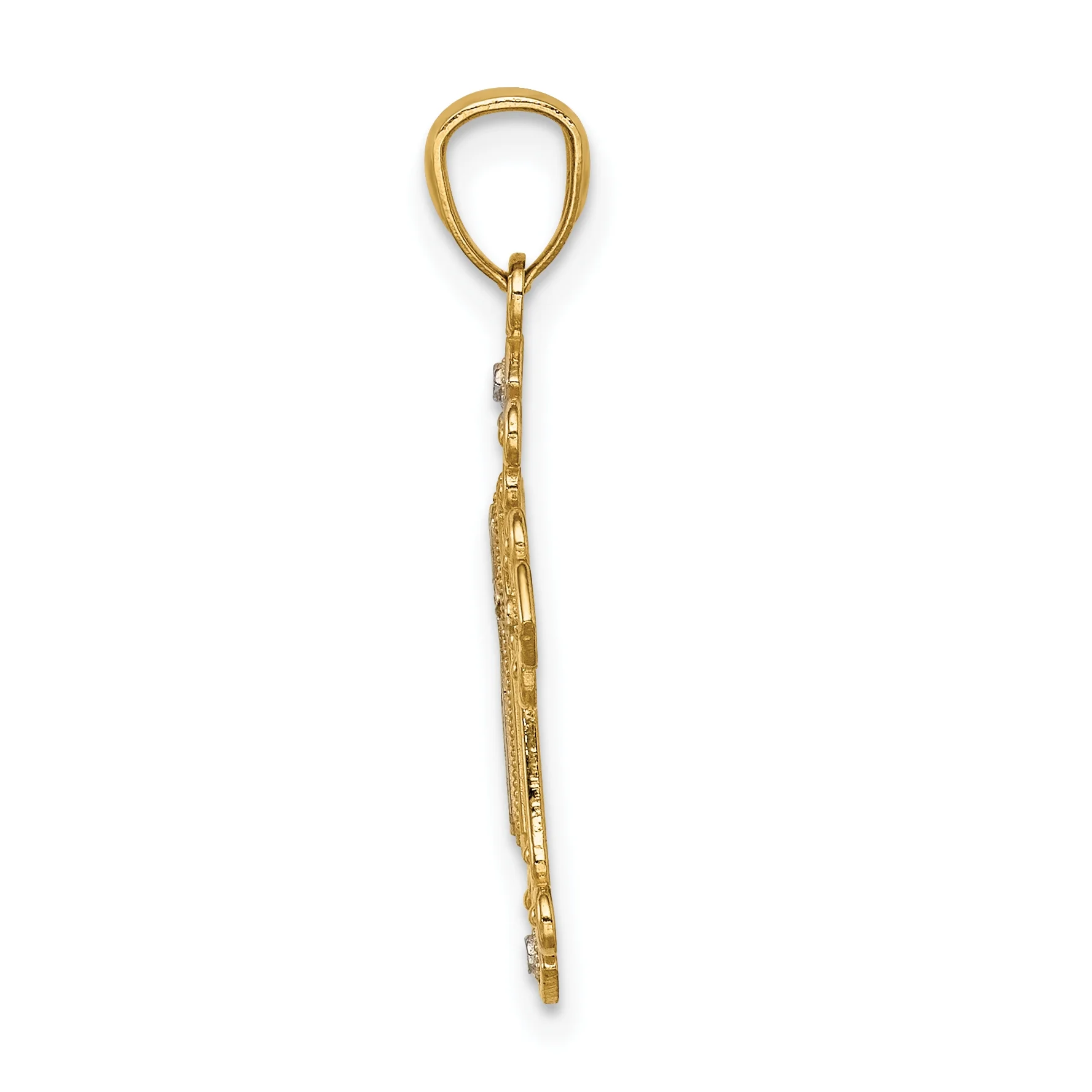 14K Two-Tone Gold Rhodium Plated Diamond Cut Cross Pendant With 14K Yellow Gold Light Weight Rope Chain 20"