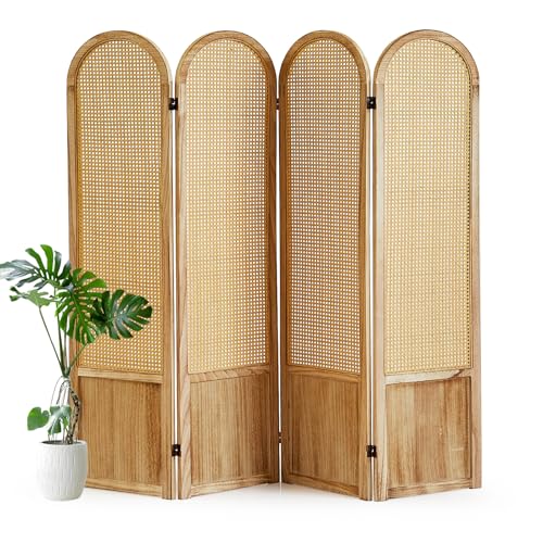 5.9 Ft Tall Hand-Woven Rattan Room Divider 3 Panels, Wood Room Divider Panel, Folding Screen Divider Wall, Wall Divider for Room Separation