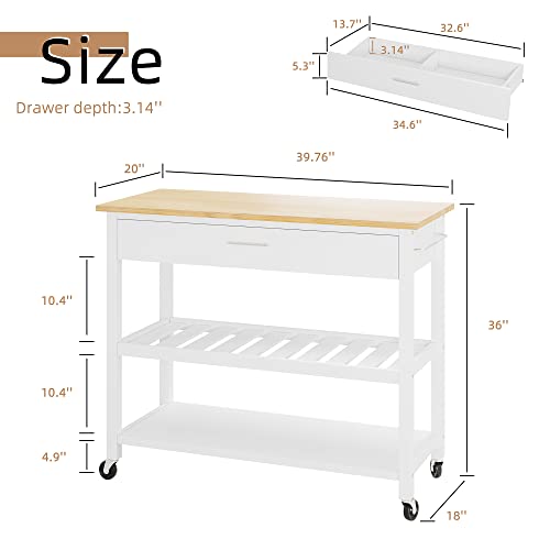 Shintenchi Rolling Kitchen Island Cart with Folding Drop Leaf Breakfast Bar, Portable Trolley Island with Large Storage Cabinet, Shelf and Drawer