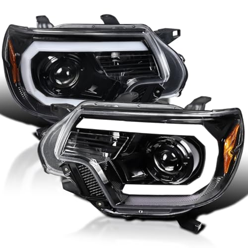 SPEC-D TUNING LED Light Bar Chrome Housing Clear Lens Projector Headlights Compatible with 2012-2015 Toyota Tacoma Left + Right Pair Headlamps