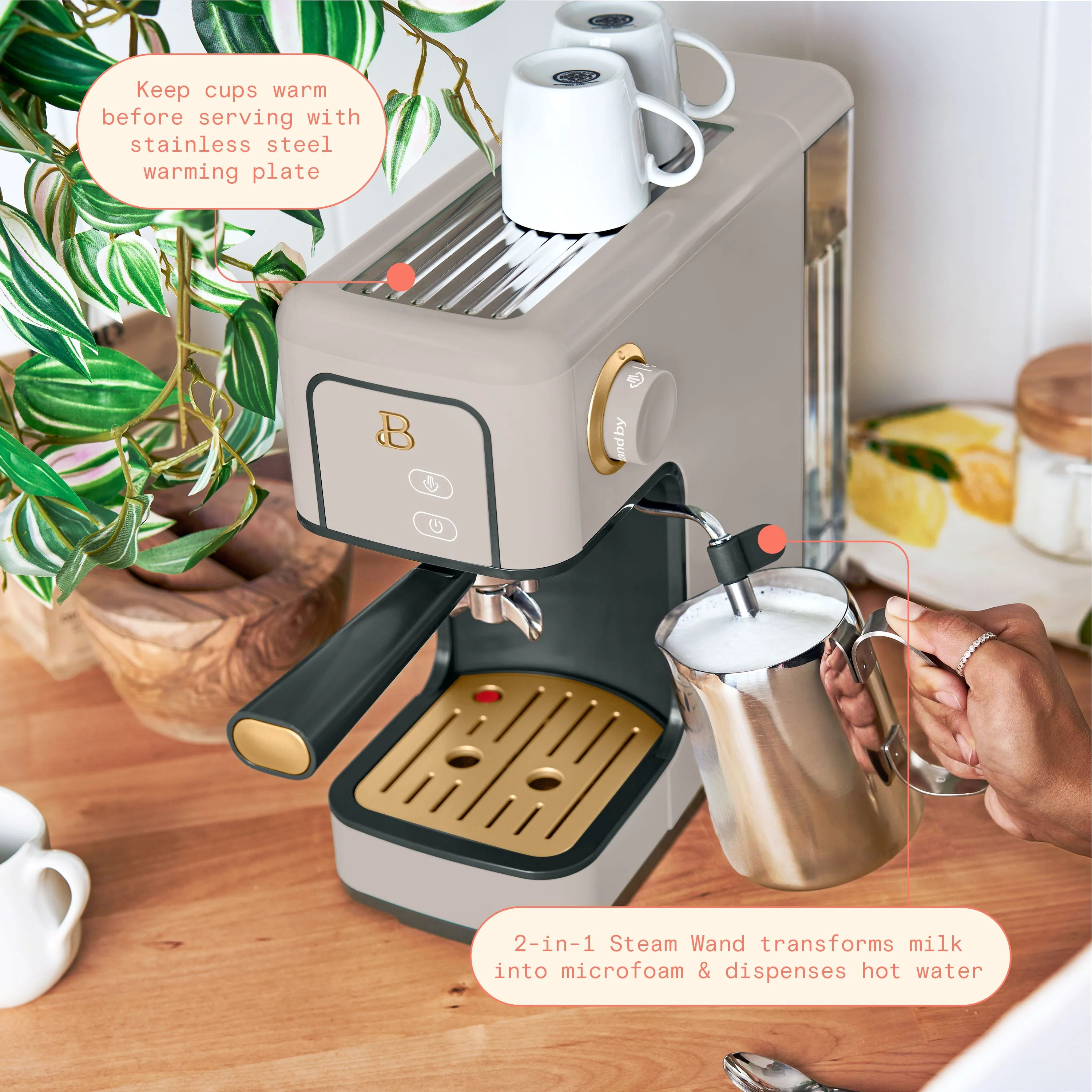 Beautiful Slim Espresso Maker with 20-Bar Pressure, White Icing by Drew Barrymore