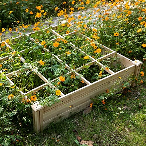 Outsunny Raised Garden Bed Kit, 4' x 4' Outdoor Wooden Planter Box with 9 Growing Grids, for Plants and Herbs - Curated Treasures Market