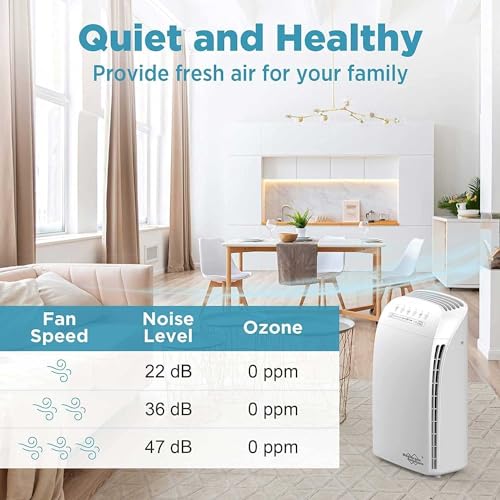 MSA3S Smart Air Purifier for Bedroom, Membrane Solutions Alexa Air Purifiers for Home Large Room With AQI, Auto Mode & H13 HEPA Filter