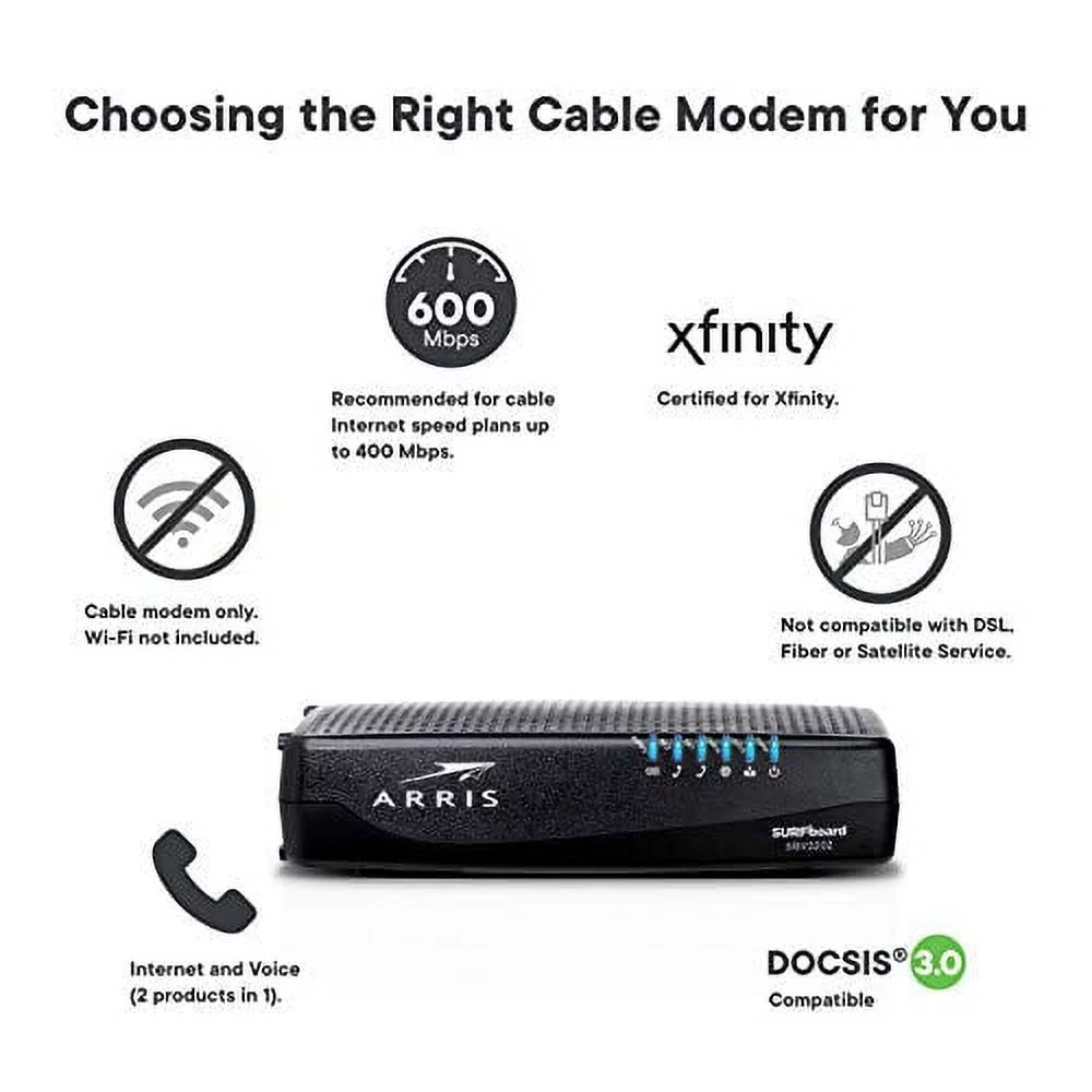 ARRIS Surfboard SBV3202 DOCSIS 3.0 Cable Modem, Certified for Xfinity Internet & Voice