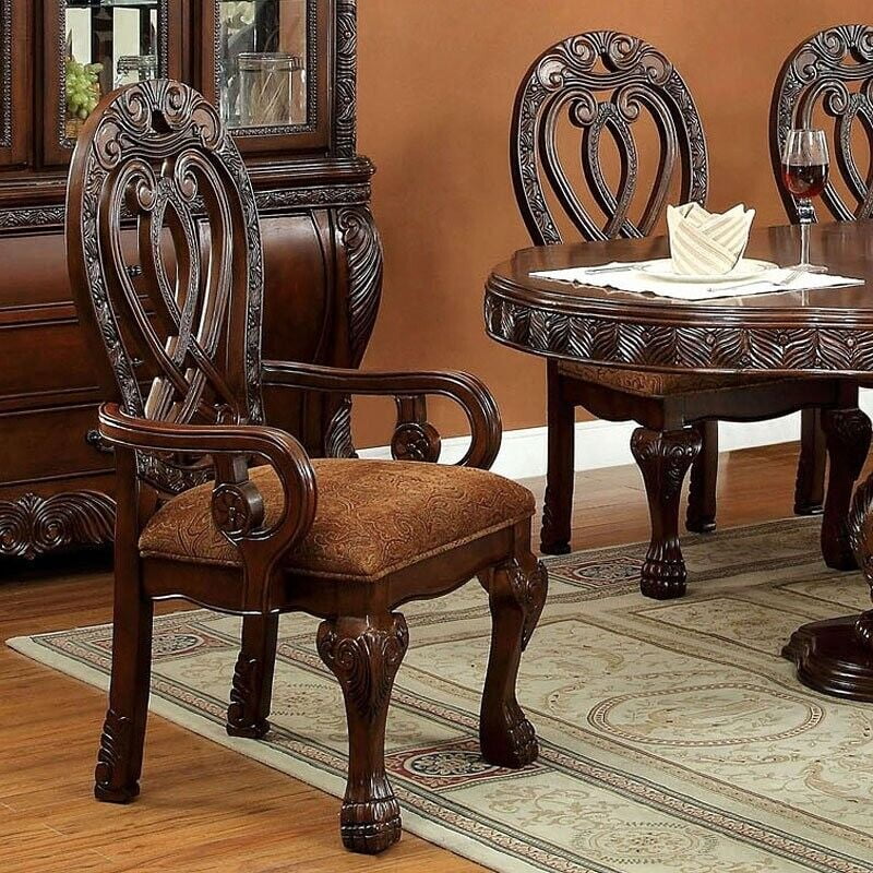 Royal Formal Cherry Solid wood 7pc Dining Set Dining Table w Leaf 2x Arm Chairs 4x Side Chairs Kitchen Breakfast Pedestal Base - Radiant Selections