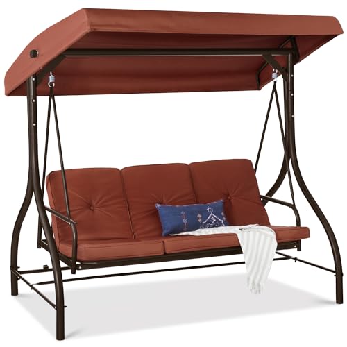 Best Choice Products 3-Seat Outdoor Large Converting Canopy Swing Glider, Patio Hammock Lounge Chair for Porch, Backyard w/Flatbed, Adjustable Shade