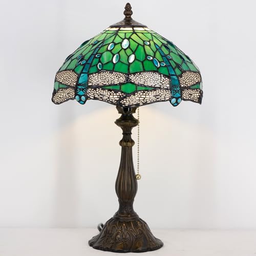 Tiffany Table Lamp Stained Glass Lamp 12X12X19 Inch Antique Reading Light (Sea Blue Pear)