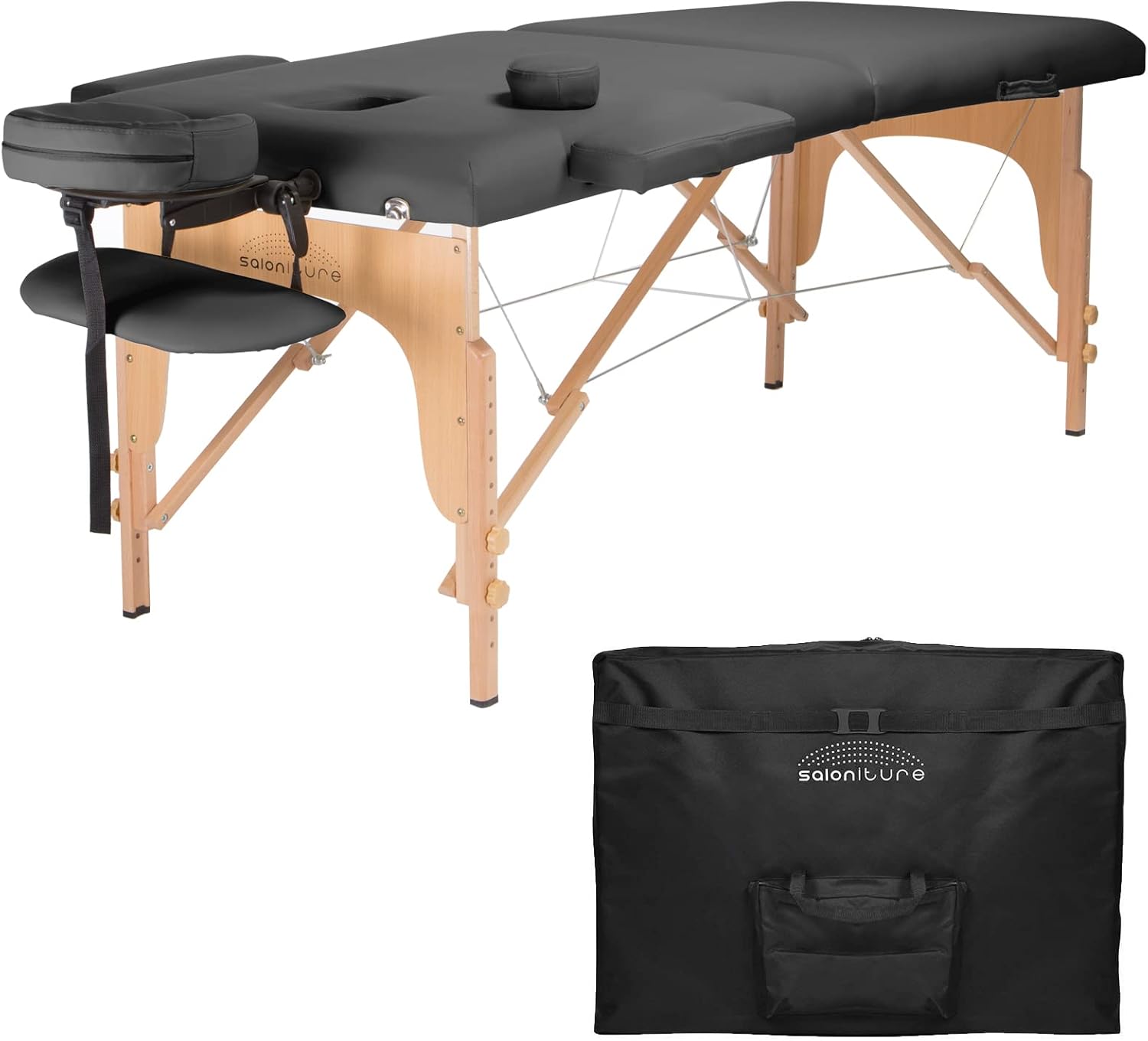 Saloniture Professional Portable Folding Massage Table with Carrying Case - Black