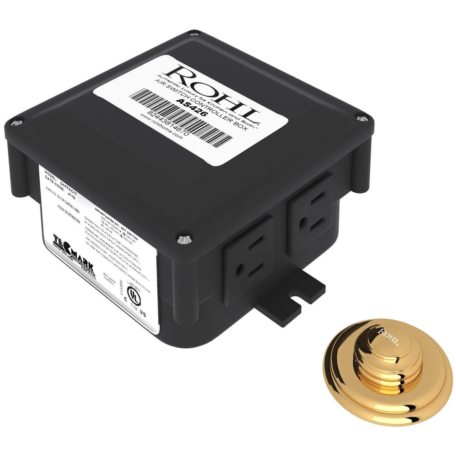 Rohl AS550 Waste Disposal Control Box with Air Switch Button - Unlacquered Brass