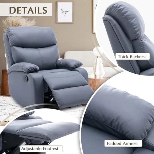 RUNFAYBIU Manual Recliner Chair  Lazy Boy Recliner Chair for Adults  Small recliners for Small Spaces with Waterproof Tech-Cloth Fabric  Dark Gray