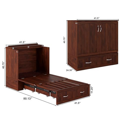 AFI Southampton Queen Murphy Bed Chest with Mattress, Storage, and Built-in Charger in Grey