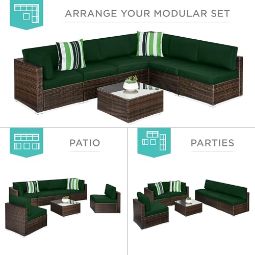 Best Choice Products 7-Piece Modular Outdoor Sectional Wicker Patio Conversation Set w/ 2 Pillows, Coffee Table, Cover Included - Gray/Navy