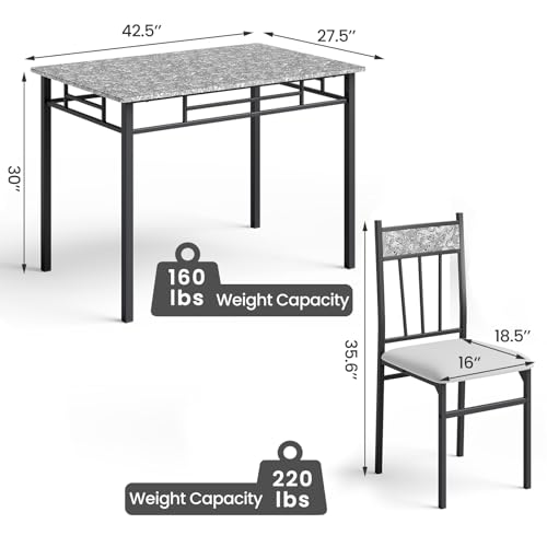 NAFORT 5 Piece Dining Table Set for 4, Faux Marble Kitchen Table and Chairs Set of 4