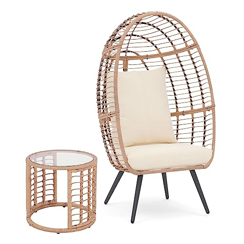 JOIVI Wicker Egg Chair, Oversized Indoor Outdoor Lounger Large Egg Basket Chair with Stand and Cushions for Patio Porch, Backyard, Living Room