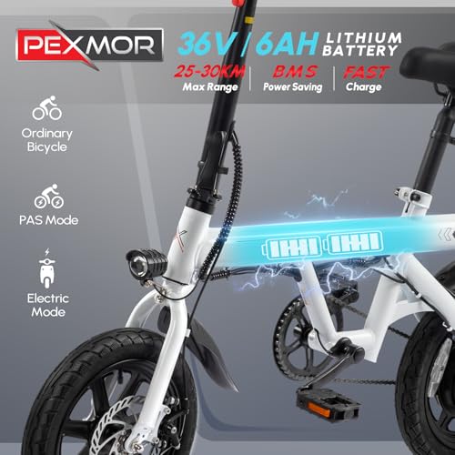 PEXMOR Electric Bike for Adults, 350W Motor (Peak 500W) Ebike 36V 6AH Battery, 14" Folding Commuter City Electric Bicycle for Adults/Teens