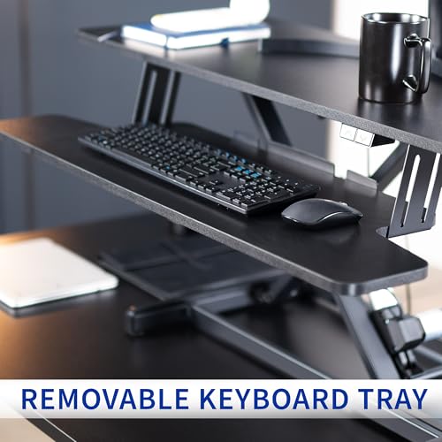 VIVO 42 inch Electric Motor Desk Converter, Height Adjustable Riser, Sit to Stand Dual Monitor and Laptop Workstation with Wide Keyboard Tray, Black