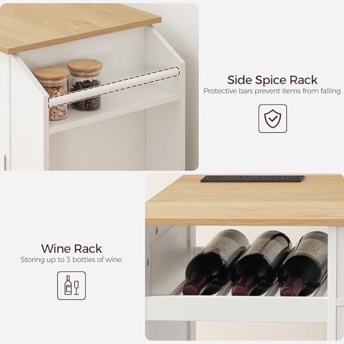 Kitchen Island with Power Outlet, Kitchen Storage Island with Drawer, Rolling Kitchen Cart on Wheels, Spice Rack, Towel Rack, Wine Rack