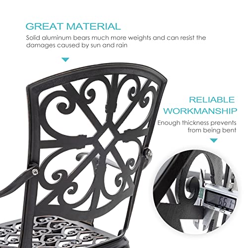 NUU GARDEN 3 Piece Bistro Set Outdoor, All Weather Cast Aluminum Patio Bistro Sets Patio Table and Chairs Set of 2 with Umbrella Hole for Yard