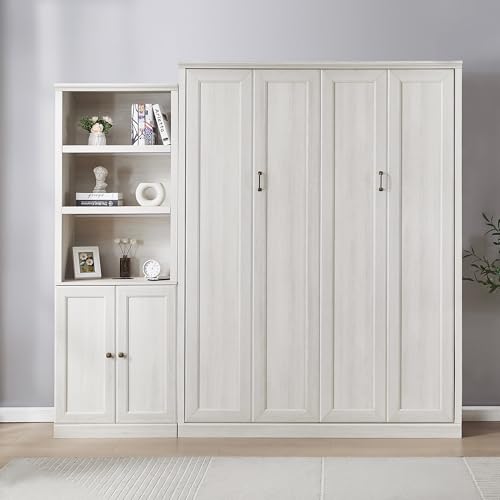 Murphy Bed,Cabinet Bed Folding Wall Bed,Queen Size Murphy Wall Bed with 1 Side Cabinet Storage Shelf,Cabinet Space-Saving Bed Perfect for Guest Room