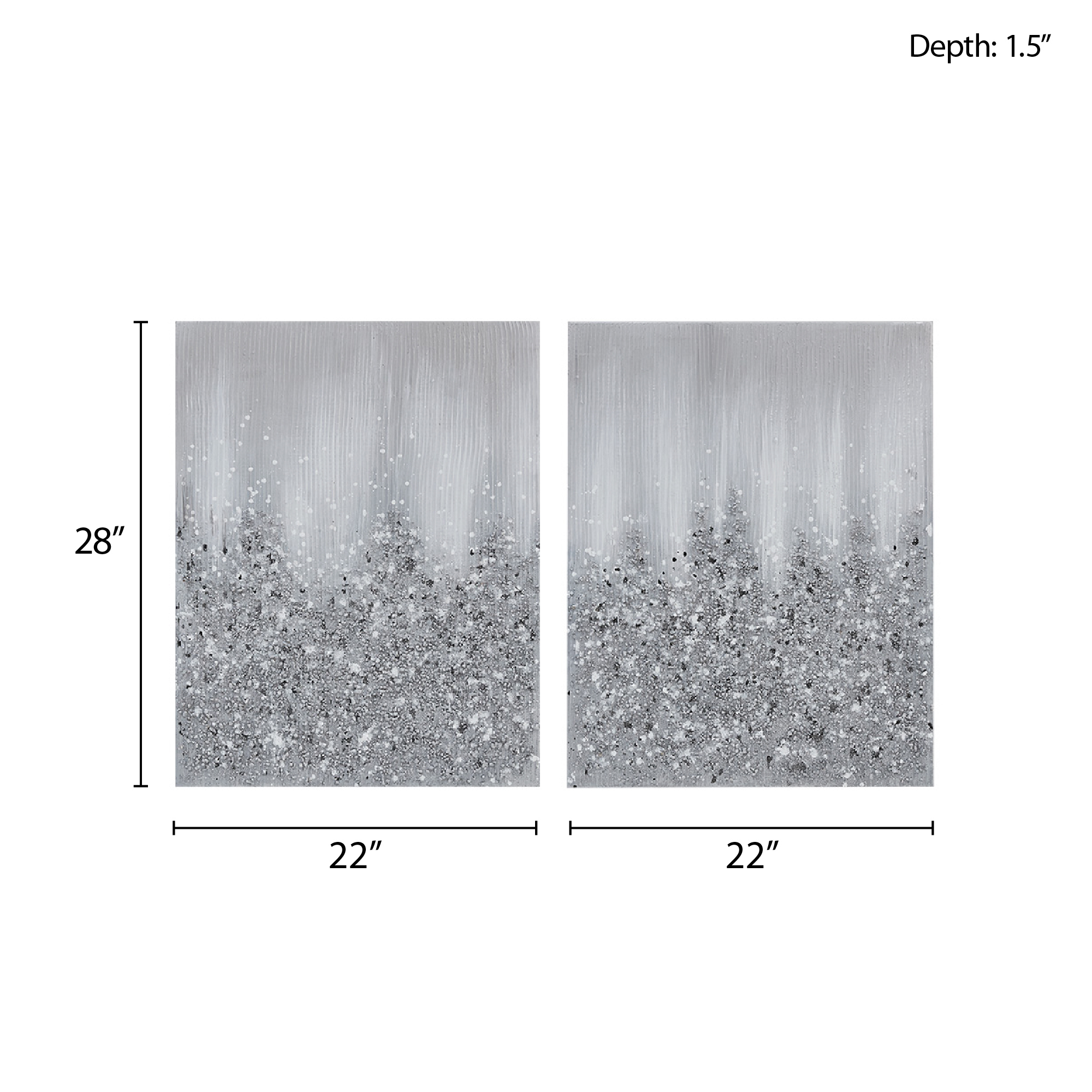 Madison Park Glimmer Heavily Embellished 2-piece Canvas Wall Art Set in Silver, 22"W x 28"H
