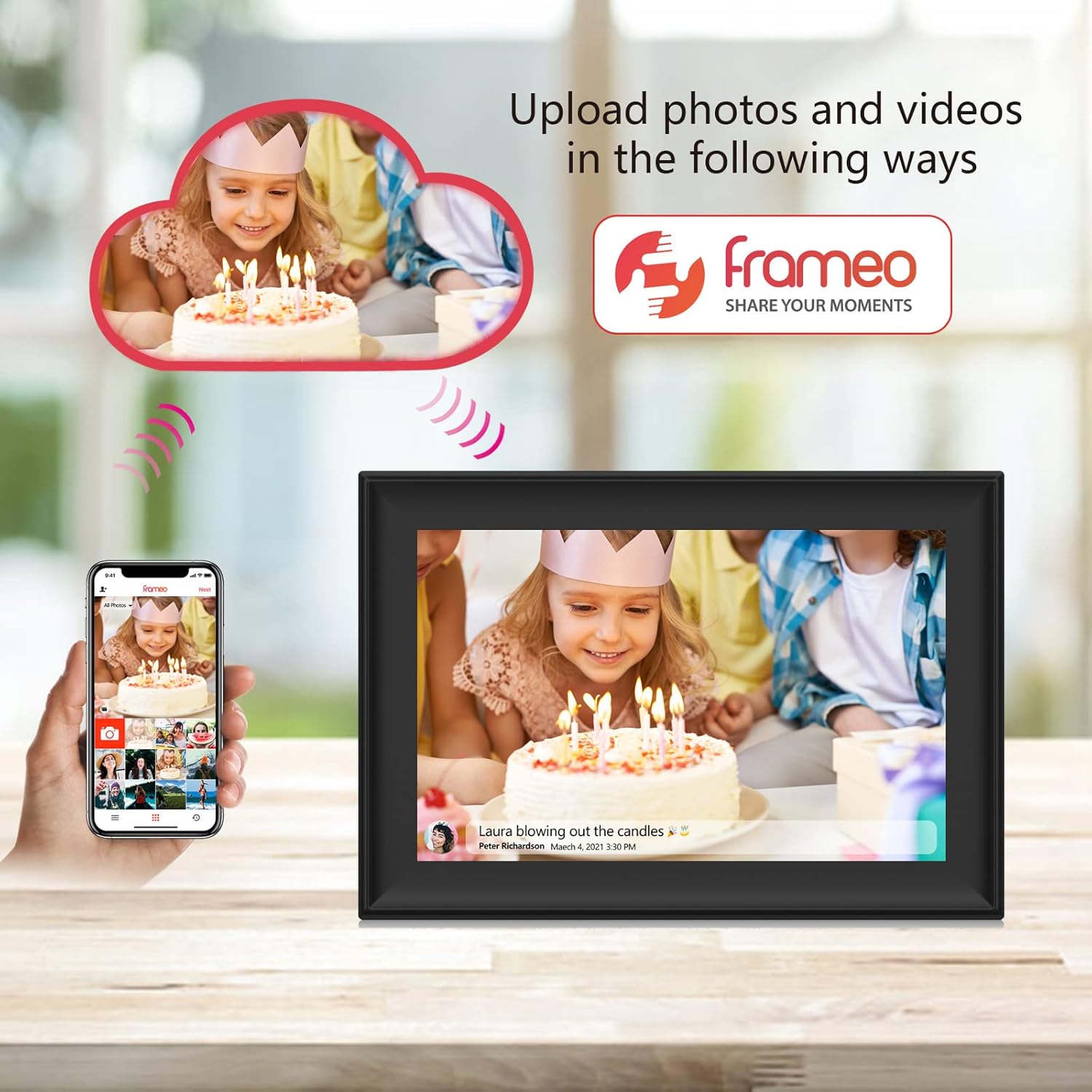 FRAMEO 10.1 Inch Smart WiFi Digital Photo Frame 1920x1200 FHD IPS LCD Touch Screen, Auto-Rotate, 16GB Storage, Support SD Card & USB Drive