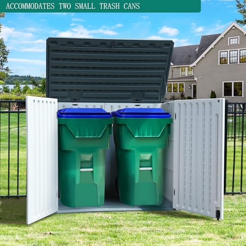 YITAHOME Outdoor Horizontal Storage Sheds w/o Shelf, Weather Resistant Resin Tool Shed, Multi-Opening Door for Storage of Bike, Trash Cans