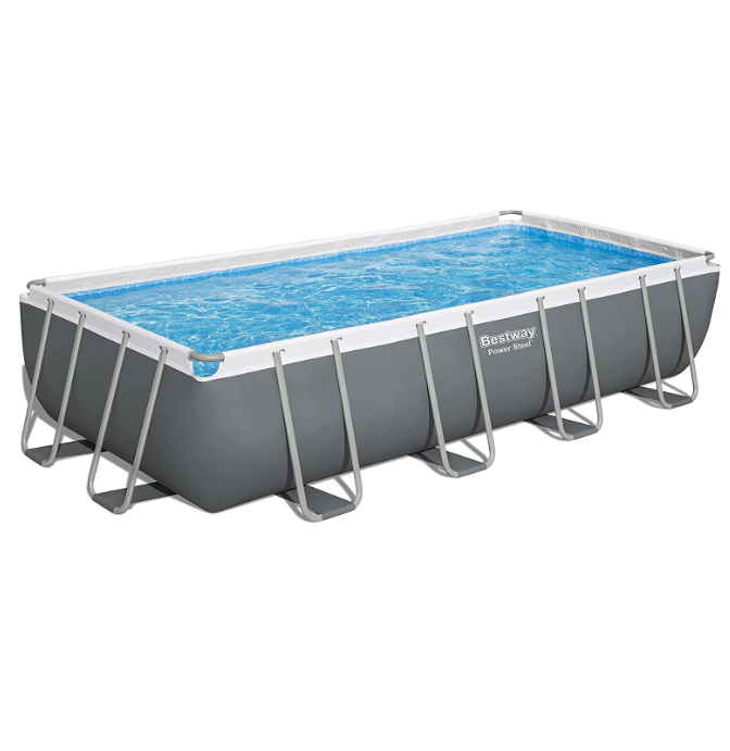 Bestway Power Steel 18' x 9' x 48" Rectangular Metal Frame Above Ground Swimming Pool Set with 1,500 GPH Filter Pump, Ladder, and Pool Cover