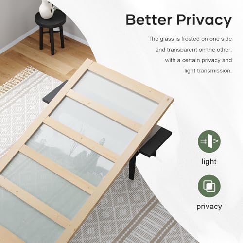 42x84 inch Glass Sliding Barn Door Slab with 7ft Hardware Kit Included, 5-Panel Frosted Glass, Spruce Wood Support DIY Dyeing, Easy Assembly