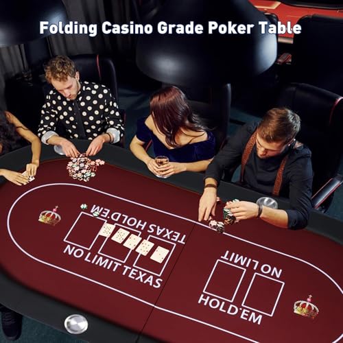COLOR TREE Foldable Blackjack Poker Table, 84" Premium Texas Hold'em with Cup Holders, Padded Rails, Stylish Blue Design