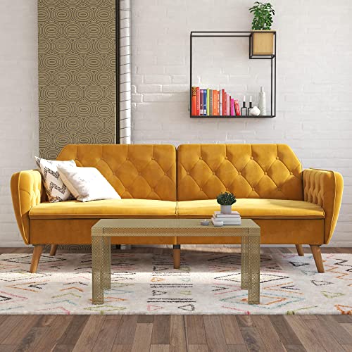 Novogratz Tallulah Memory Foam Futon, Convertible Couch, Camel Faux Leather