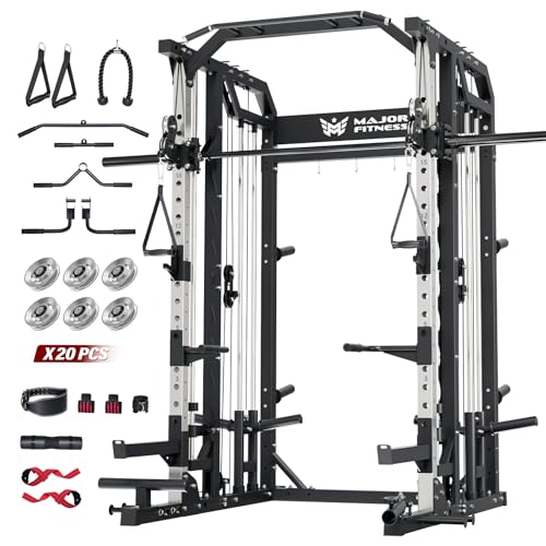 Major Fitness Drone2 Advanced Training Smith Machines– All-in-One Home Gym Squat Rack with Aluminum Pulley Set , Weight Bar