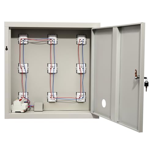 Cell Phone Locker 9 Bays Cell Mobile Phone Steel Locker with Charger Charging Station Cabinet and Key Lock for Classroom and Employees