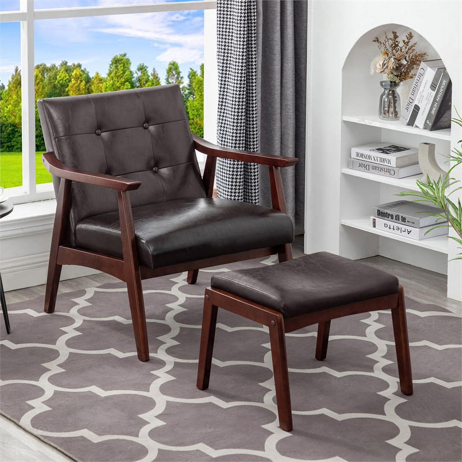 Pemberly Row Accent Chair and Ottoman Set in Espresso Faux Leather
