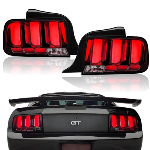 LED Tail Lights Assembly Compatible with 2005 2006 2007 2008 2009 Ford Mustang Rear Taillights Brake Lamp, Black Housing Clear Lens